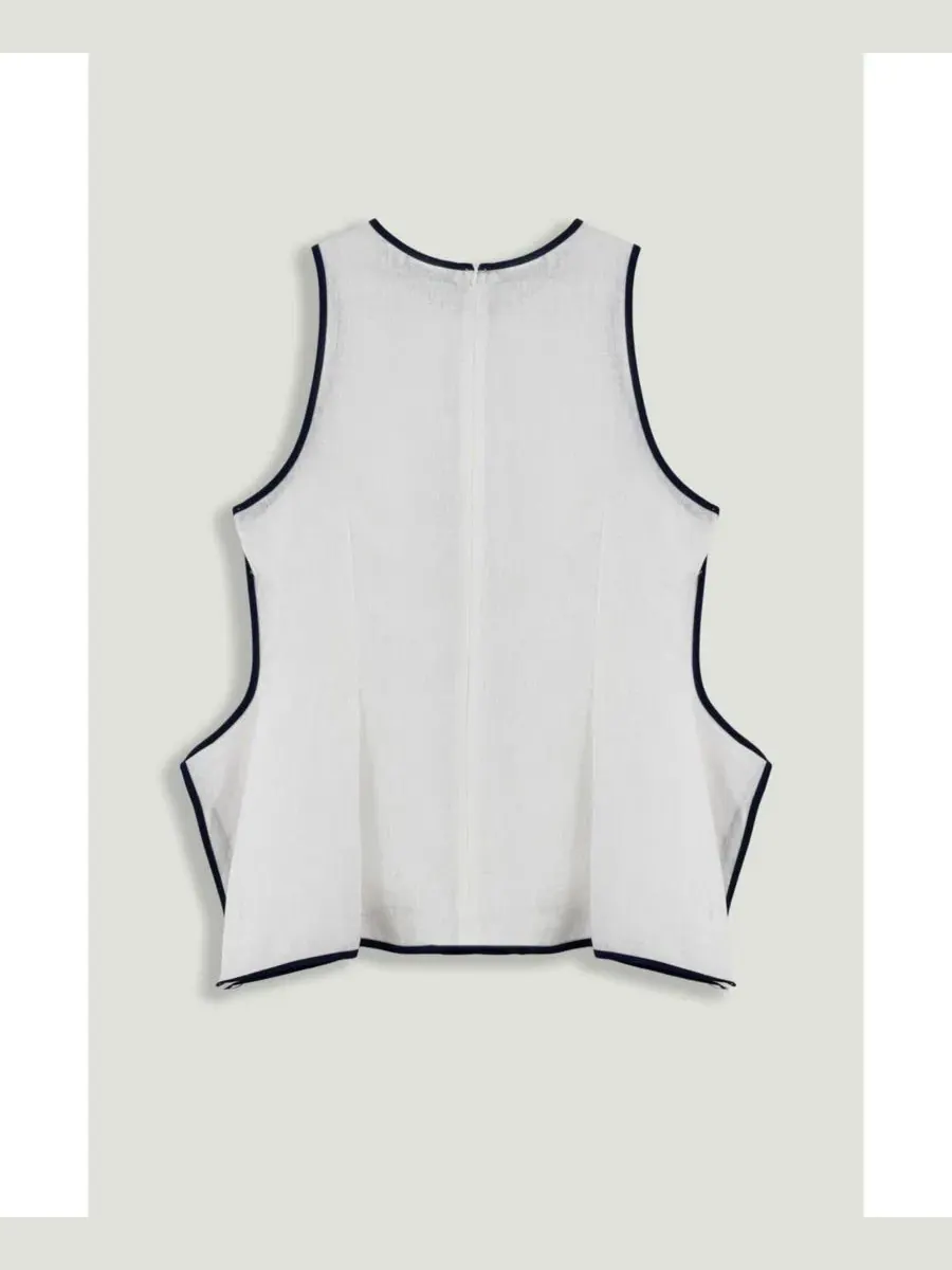 Топ-пеплум из льна с контрастной окантовкой Contrast Trim Peplum Top NOCTURNE — изображение 7 из 7, белый