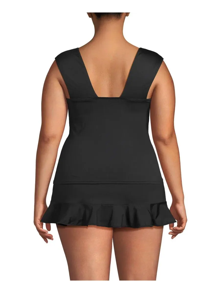 Танкини с квадратным вырезом и встроенным бюстгальтером, Plus Size Lands' End — изображение 2 из 3, черный