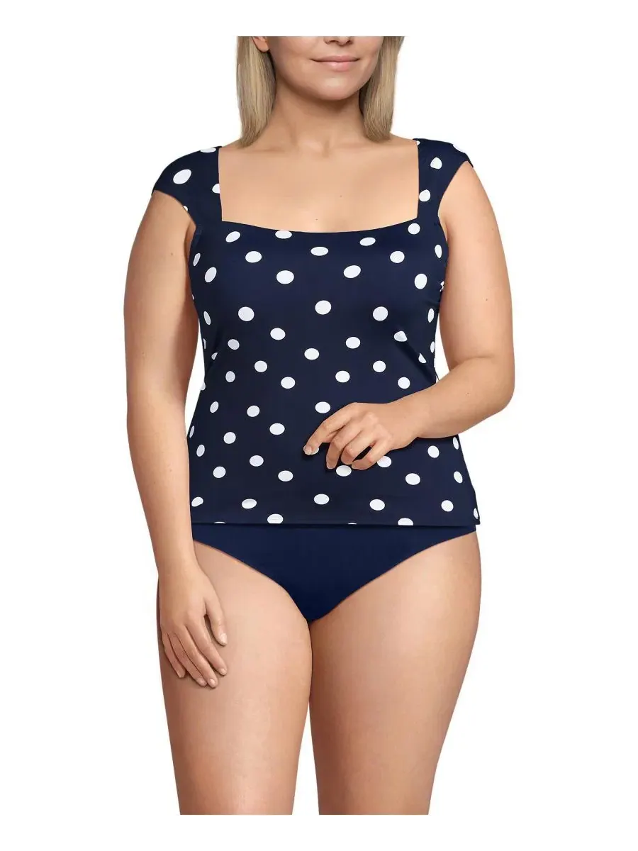 Танкини с квадратным вырезом и встроенным бюстгальтером, Plus Size Lands' End — изображение 1 из 3, глубокий темно-синий