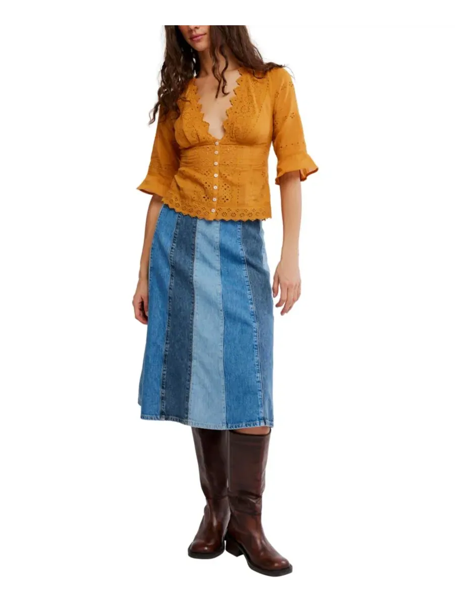 Блуза Salone Eyelet с V-образным вырезом и рукавом 3/4 Free People, Bronzer — изображение 2 из 6