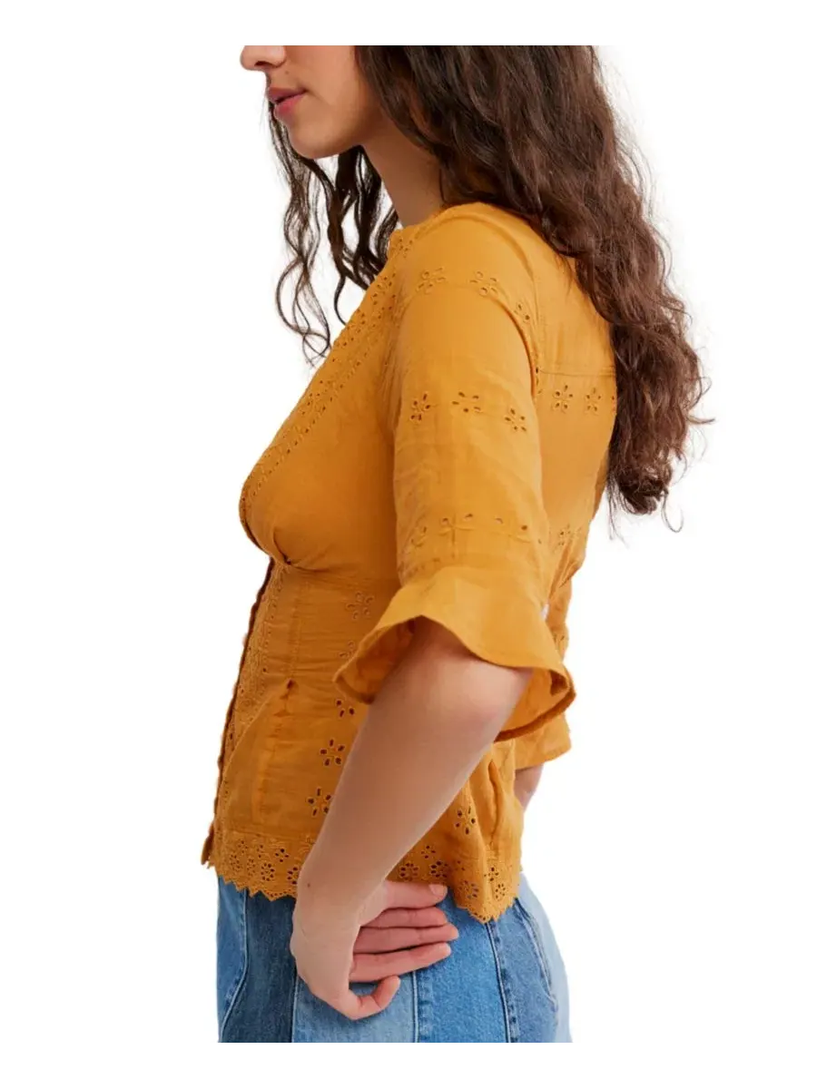 Блуза Salone Eyelet с V-образным вырезом и рукавом 3/4 Free People, Bronzer — изображение 3 из 6