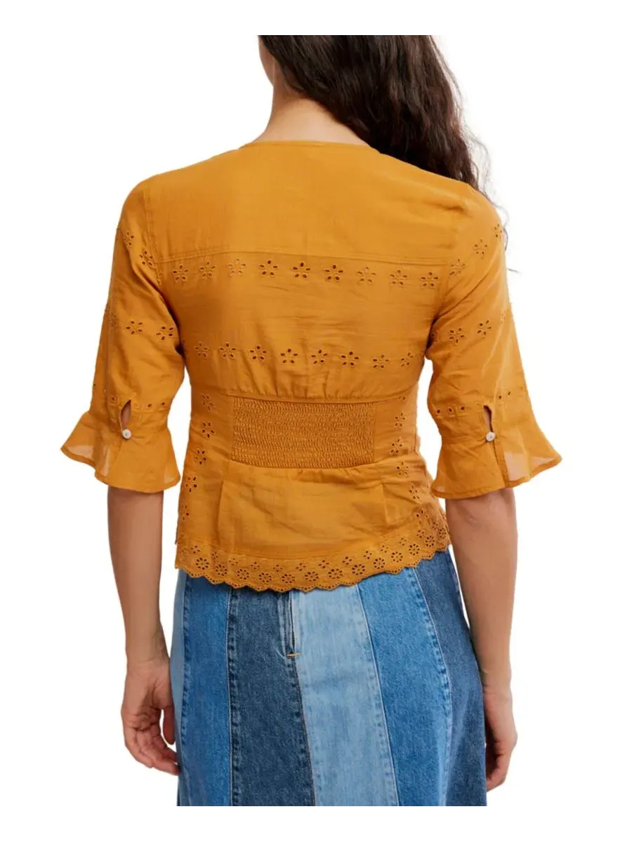 Блуза Salone Eyelet с V-образным вырезом и рукавом 3/4 Free People, Bronzer — изображение 5 из 6