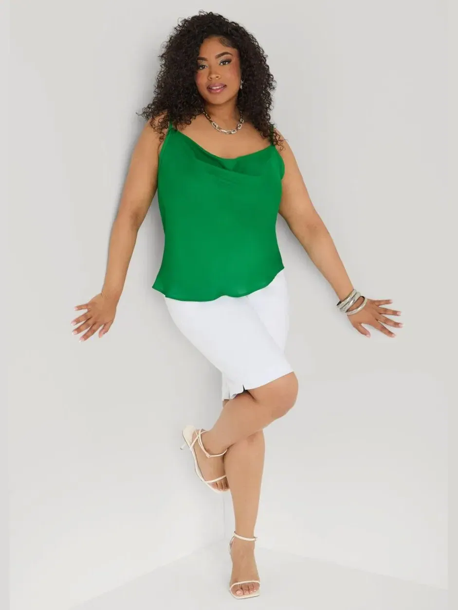 Блуза-камисоль с запахом из крепа Plus Size Cowl Neck Crepe Cami Ashley Stewart — изображение 3 из 3, зеленый