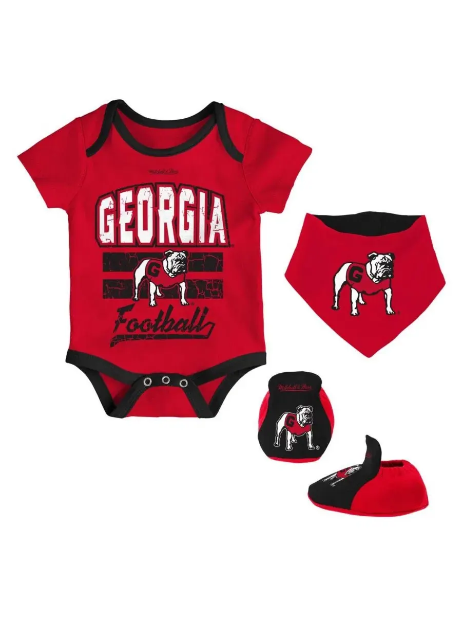 Комплект из боди, слюнявчика и пинеток с принтом Georgia Bulldogs Mitchell & Ness