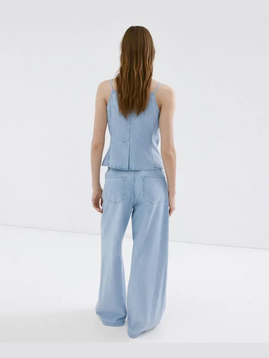 Джинсы с широкой штаниной и средней посадкой Mango Wide Leg Mid-Rise Jeans — изображение 3 из 9, светлый синий