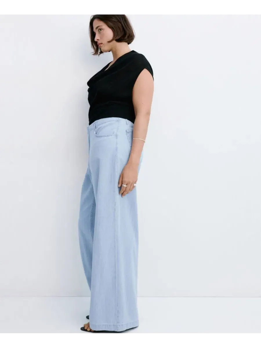 Джинсы с широкой штаниной и средней посадкой Mango Wide Leg Mid-Rise Jeans — изображение 7 из 9, светлый синий