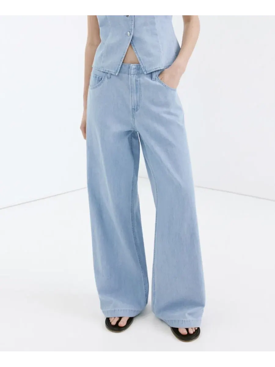 Джинсы с широкой штаниной и средней посадкой Mango Wide Leg Mid-Rise Jeans — изображение 9 из 9, светлый синий
