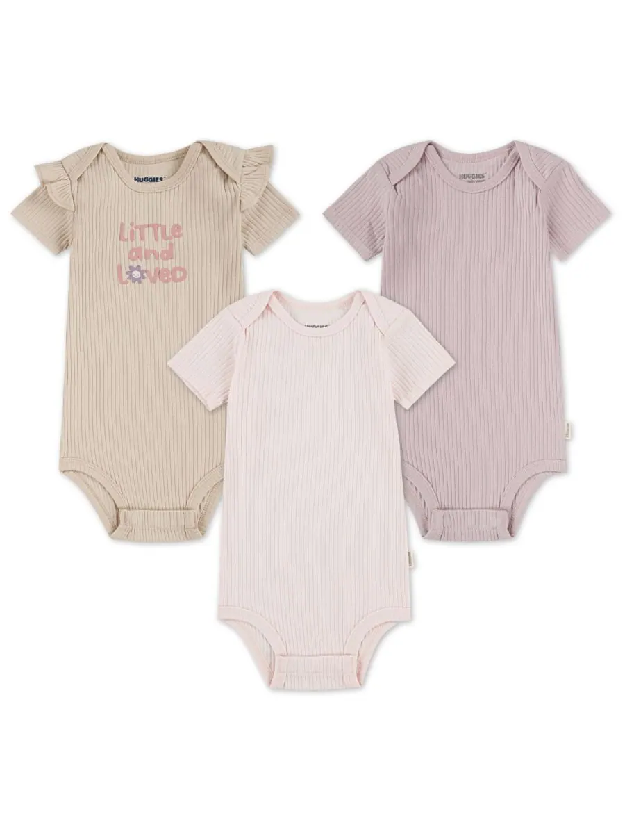 Комплект из 3 боди с короткими рукавами для девочек Huggies — изображение 2 из 8, фиолетовый/розовый