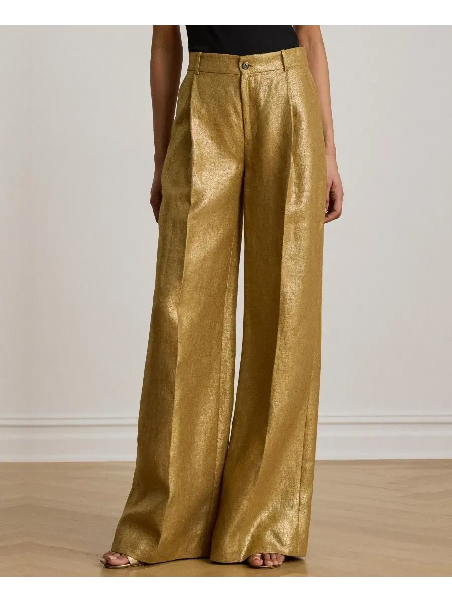 Брюки с высокой посадкой с принтом Brown/Gold Foil Lauren Ralph Lauren