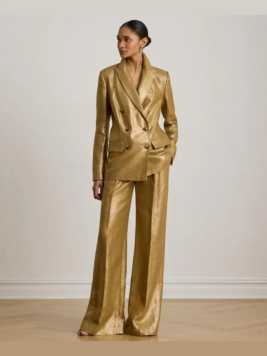 Брюки с высокой посадкой с принтом Brown/Gold Foil Lauren Ralph Lauren — изображение 2 из 5, коричневый/золотистый