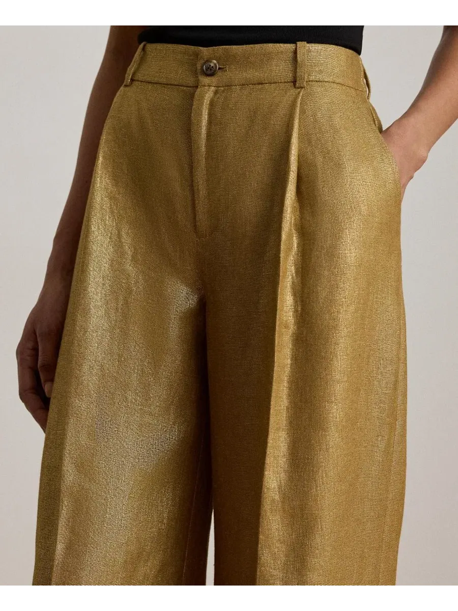 Брюки с высокой посадкой с принтом Brown/Gold Foil Lauren Ralph Lauren — изображение 3 из 5, коричневый/золотистый
