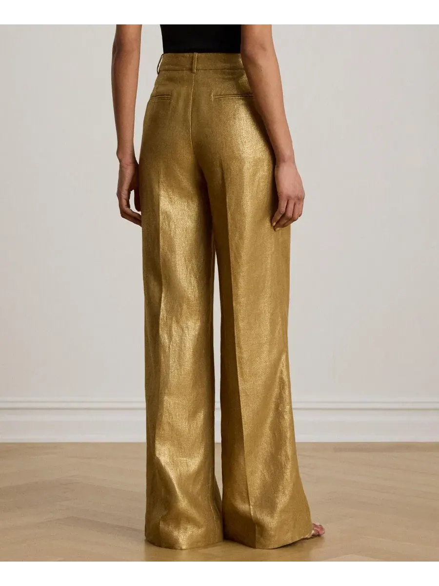 Брюки с высокой посадкой с принтом Brown/Gold Foil Lauren Ralph Lauren — изображение 4 из 5, коричневый/золотистый