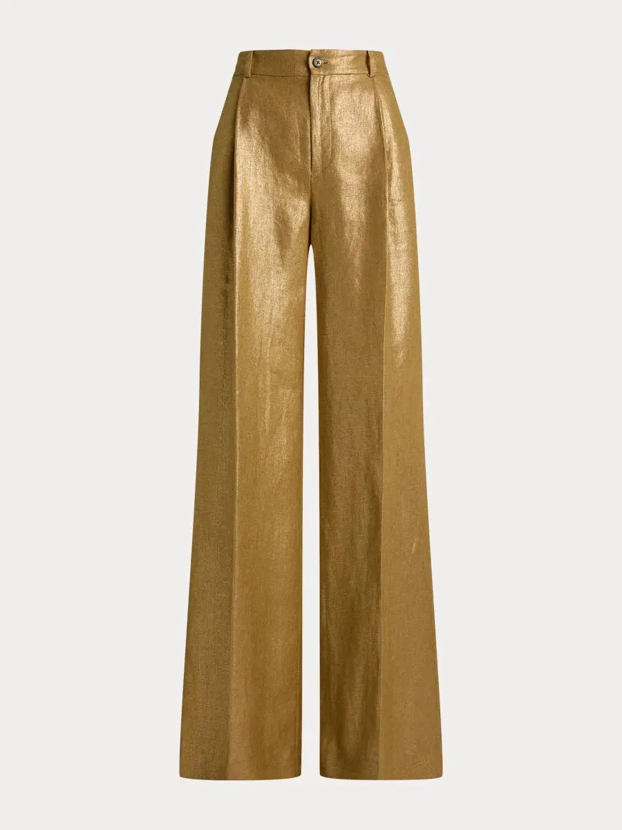 Брюки с высокой посадкой с принтом Brown/Gold Foil Lauren Ralph Lauren — изображение 5 из 5, коричневый/золотистый