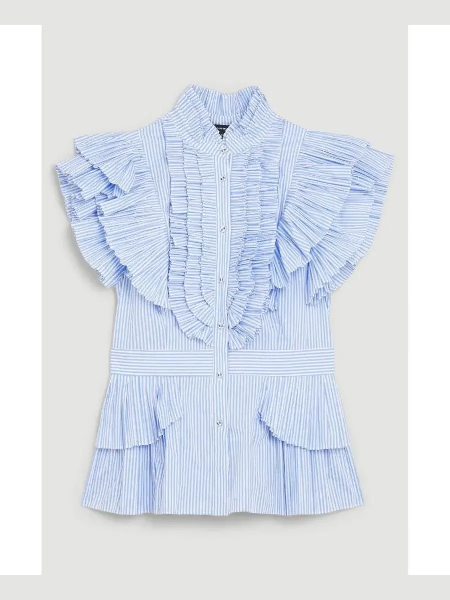 Блуза с плиссировкой и рюшами, без рукавов Karen Millen — изображение 5 из 8, полоса
