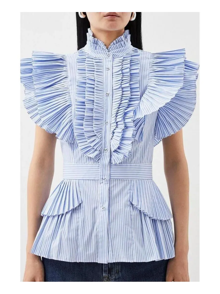 Блуза с плиссировкой и рюшами, без рукавов Karen Millen — изображение 6 из 8, полоса