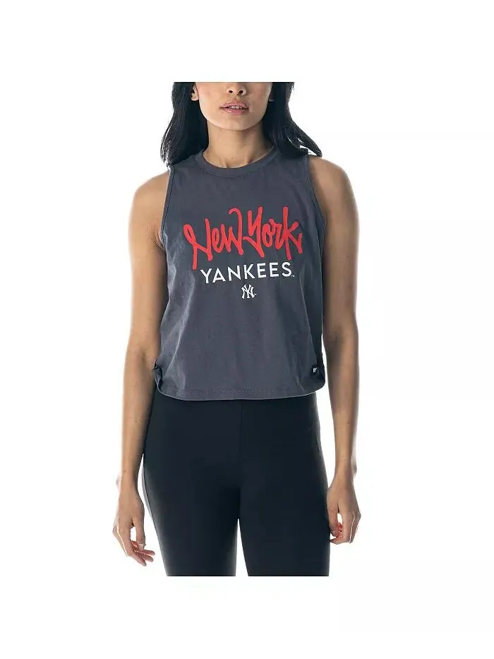 Женская майка-топ New York Yankees с узлом сбоку, угольного цвета The Wild Collective — изображение 1 из 1