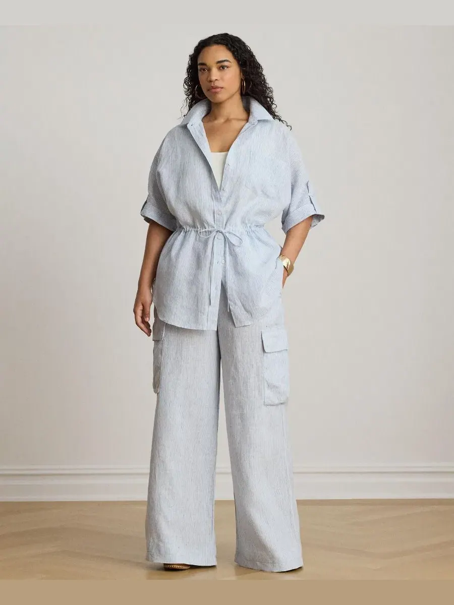 Брюки женские с высокой посадкой, в полоску, свободного кроя Lauren Ralph Lauren — изображение 2 из 8, синий мульти