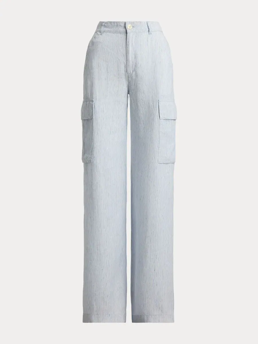 Брюки женские с высокой посадкой, в полоску, свободного кроя Lauren Ralph Lauren — изображение 8 из 8, синий мульти