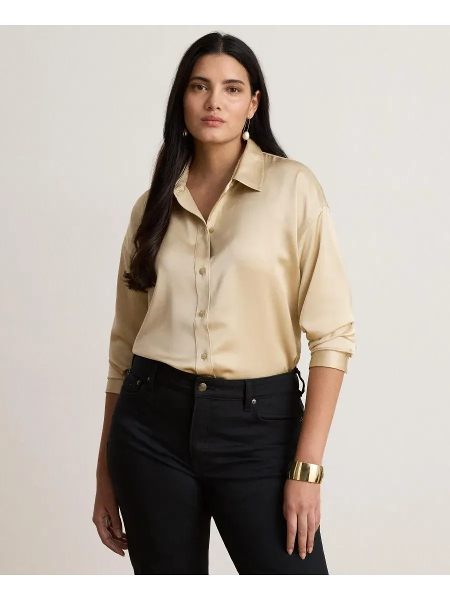 Блуза женская с длинным рукавом, с отложным воротником Lauren Ralph Lauren — изображение 2 из 8, кремовый