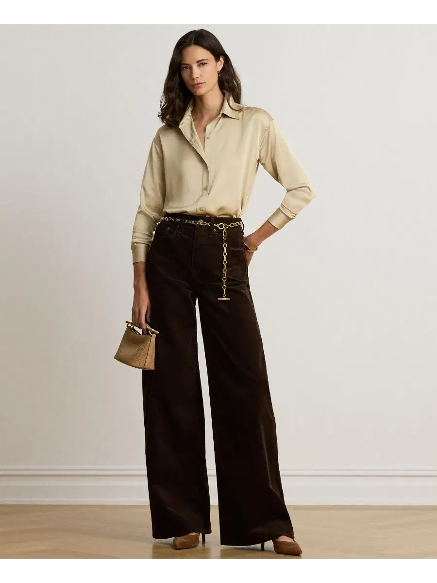 Блуза женская с длинным рукавом, с отложным воротником Lauren Ralph Lauren — изображение 3 из 8, кремовый