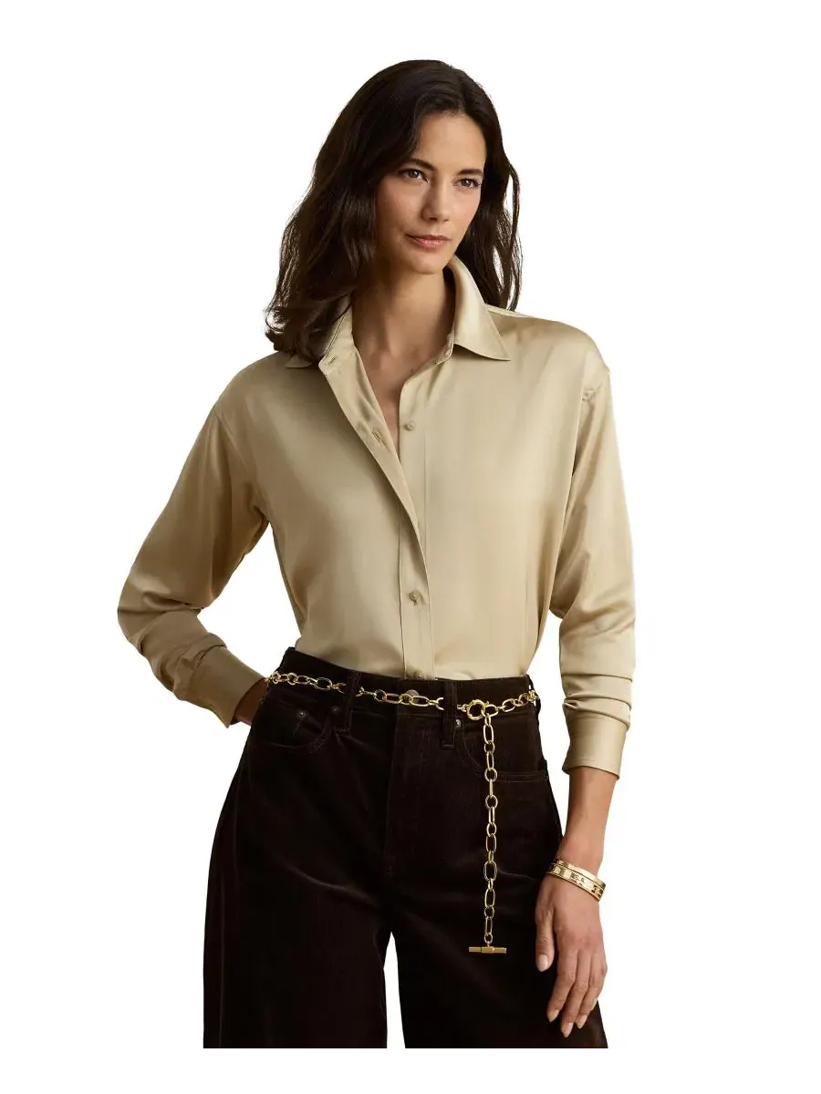 Блуза женская с длинным рукавом, с отложным воротником Lauren Ralph Lauren — изображение 5 из 8, кремовый