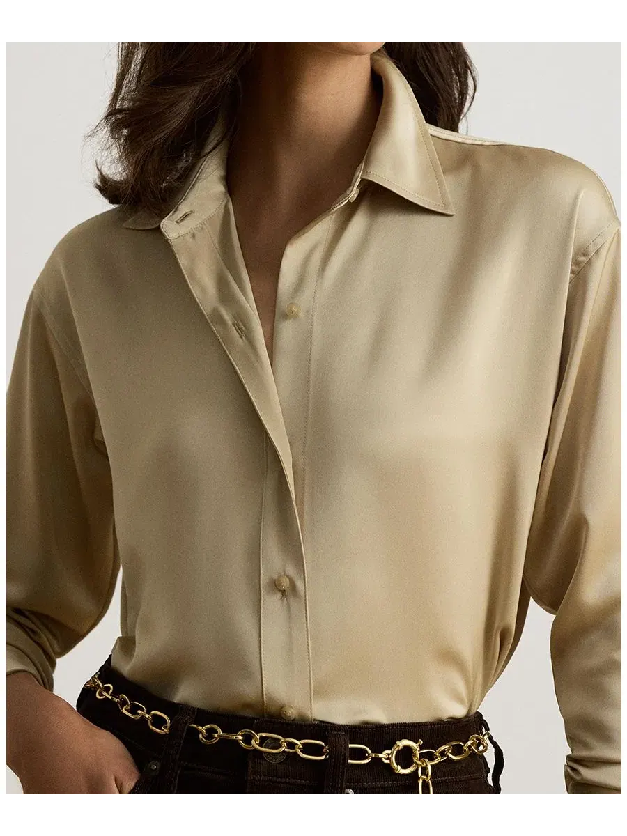 Блуза женская с длинным рукавом, с отложным воротником Lauren Ralph Lauren — изображение 6 из 8, кремовый