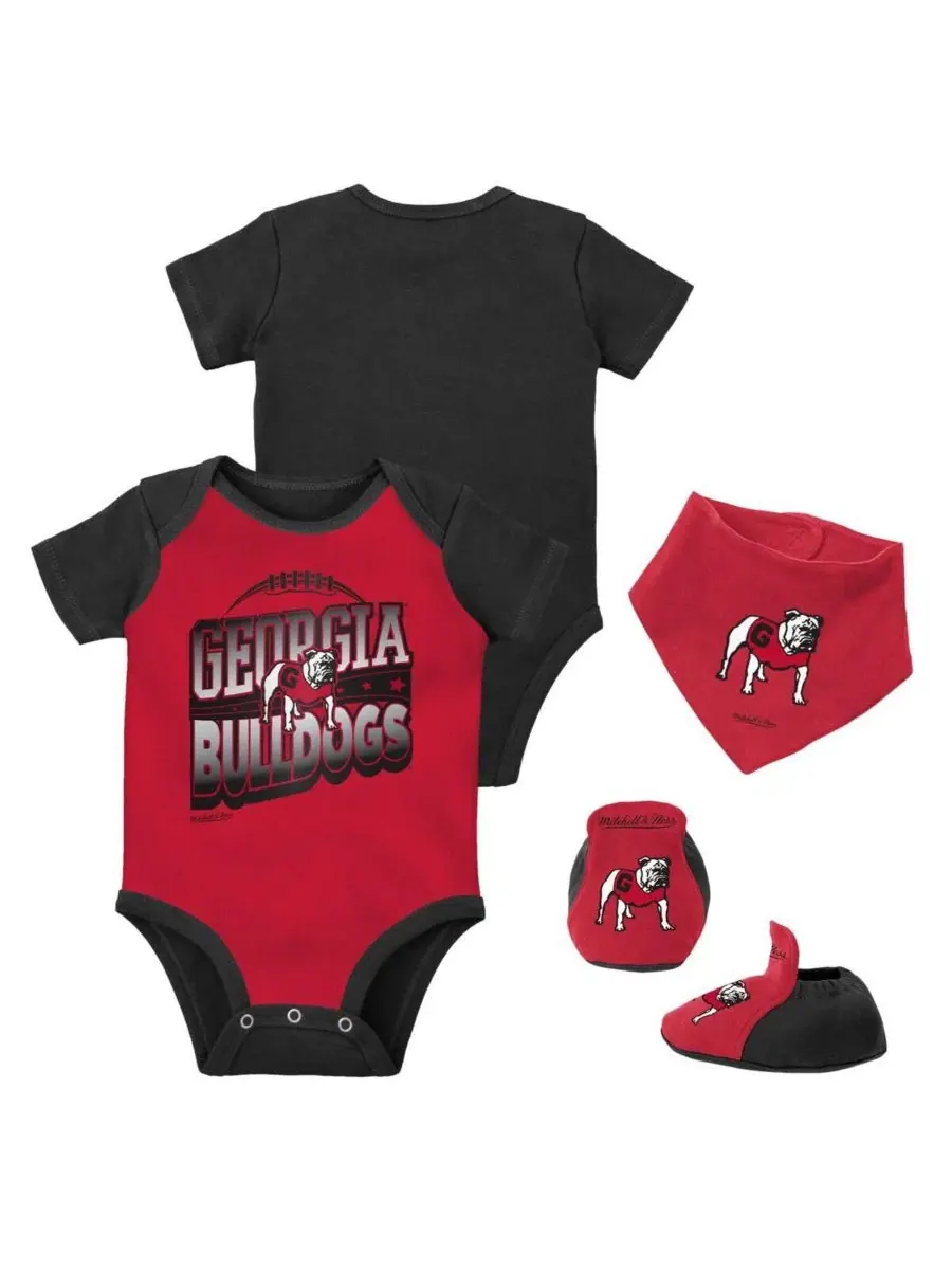 Комплект из боди, слюнявчика и пинеток с принтом Georgia Bulldogs Mitchell & Ness