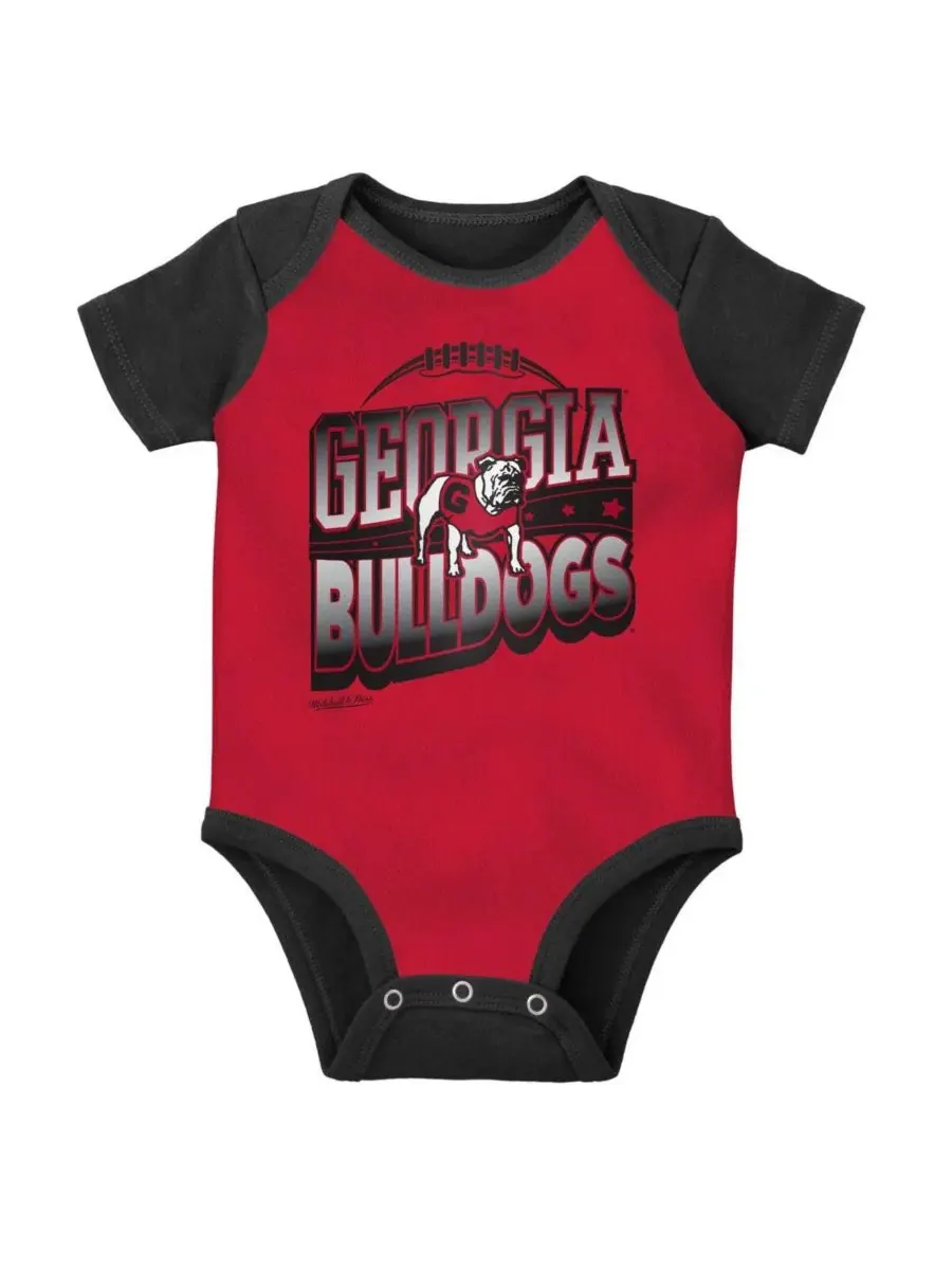 Комплект из боди, слюнявчика и пинеток с принтом Georgia Bulldogs Mitchell & Ness — изображение 3 из 4, черный красный