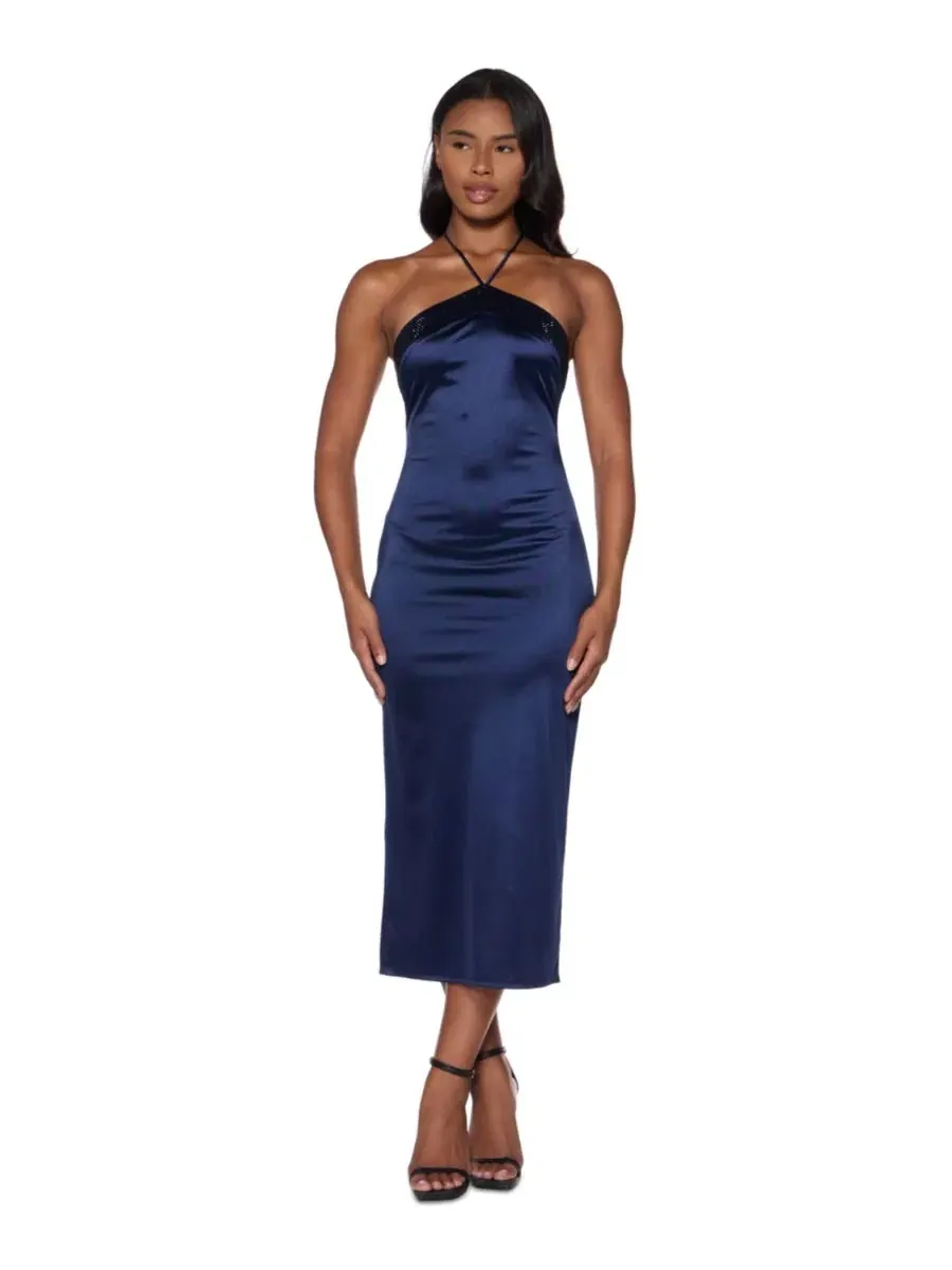 Платье миди с камнями на шее-халтер, модель Stone-Embellished Halter Neck Satin Midi B Darlin
