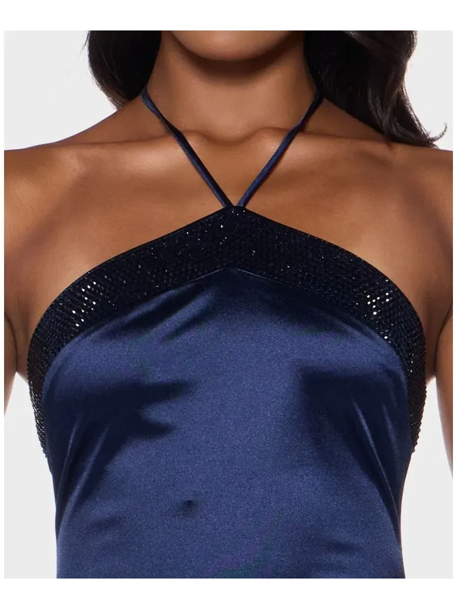 Платье миди с камнями на шее-халтер, модель Stone-Embellished Halter Neck Satin Midi B Darlin — изображение 3 из 5