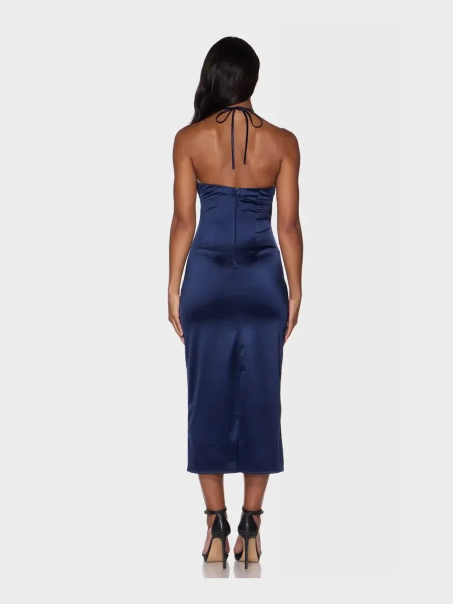 Платье миди с камнями на шее-халтер, модель Stone-Embellished Halter Neck Satin Midi B Darlin — изображение 4 из 5