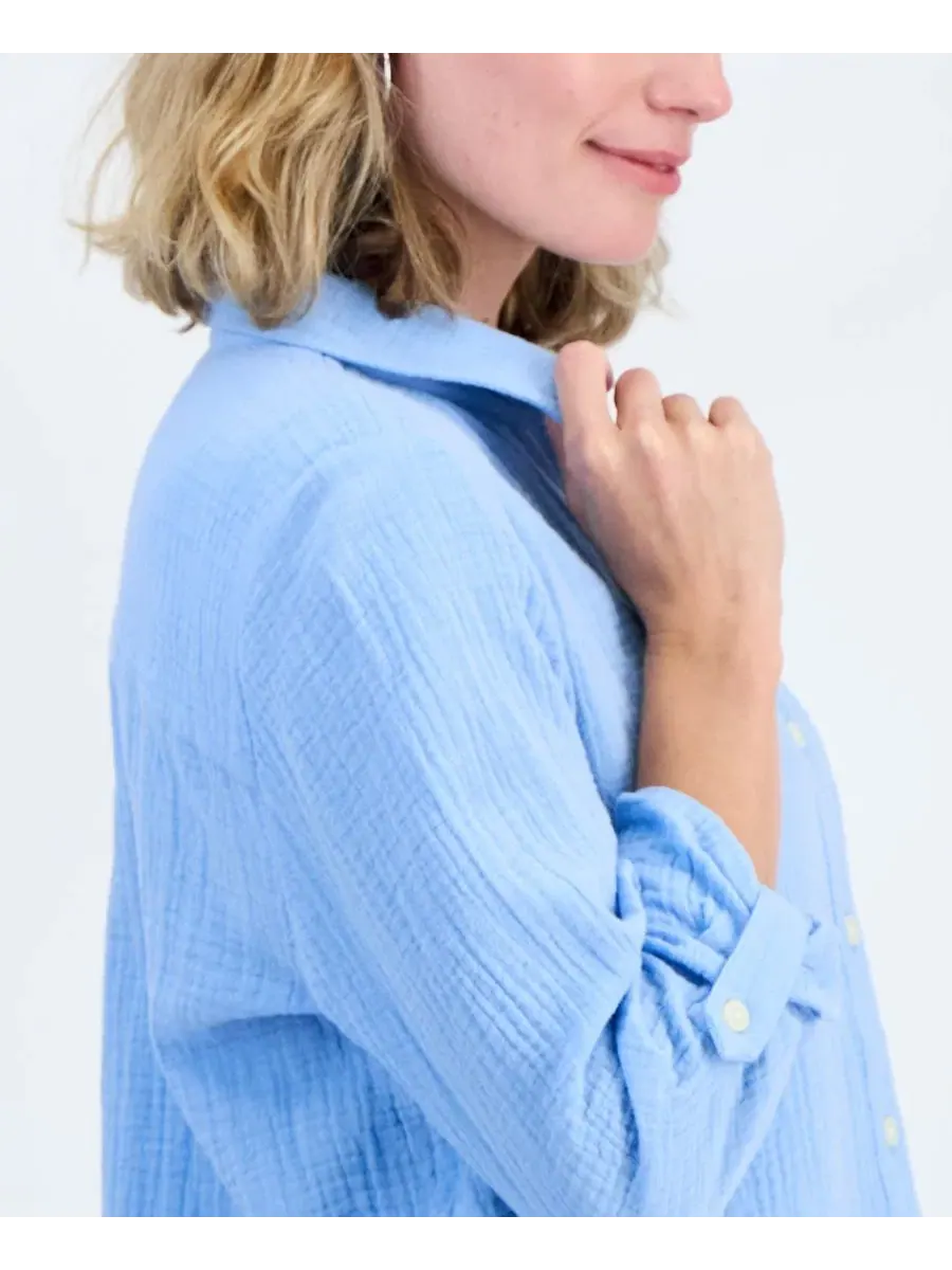 Блузка из хлопка с длинным рукавом и отворотами Style & Co, Pretty Peri — изображение 2 из 3