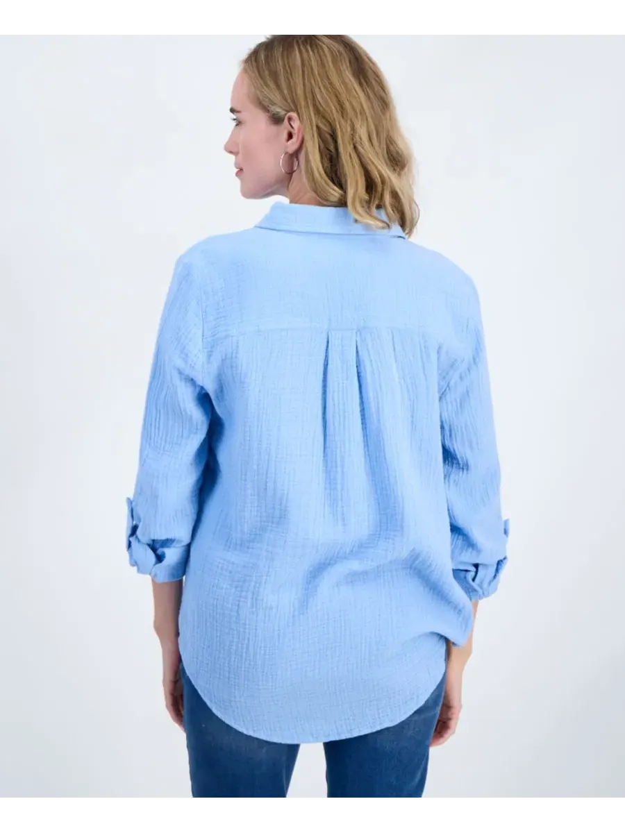 Блузка из хлопка с длинным рукавом и отворотами Style & Co, Pretty Peri — изображение 3 из 3