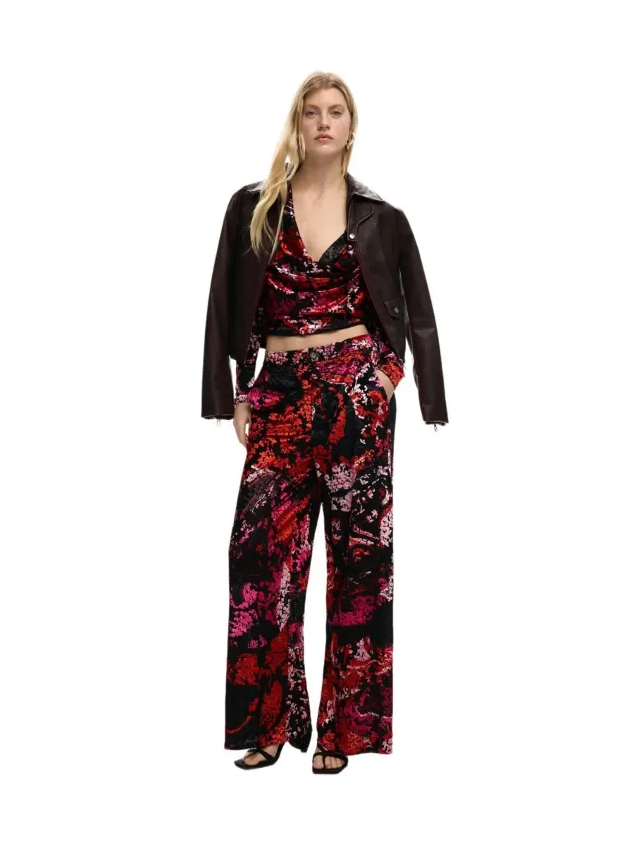 Брюки-палаццо с принтом Desigual — изображение 2 из 6, черный