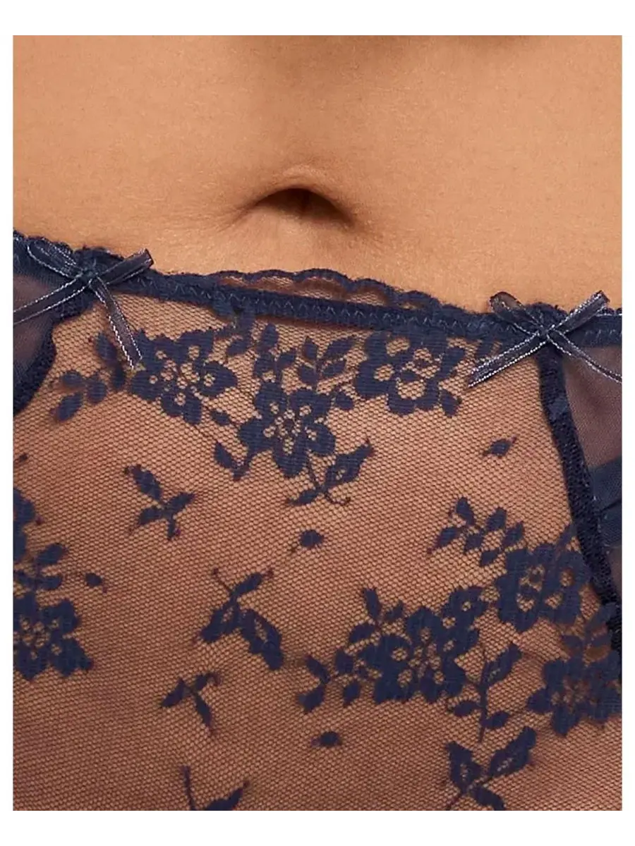 Трусы бразилиана женские с кружевом High Rise Cheeky Panty Adore Me — изображение 3 из 3, синий