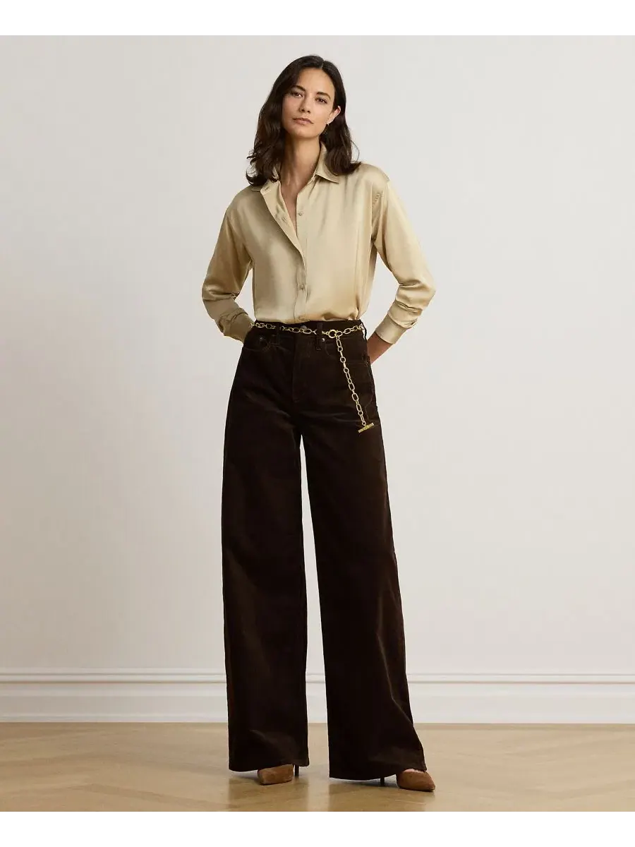 Блуза из сатина с длинным рукавом Lauren Ralph Lauren — изображение 2 из 6, кремовый
