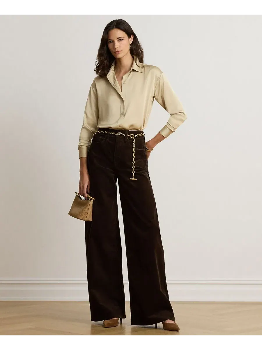 Блуза из сатина с длинным рукавом Lauren Ralph Lauren — изображение 3 из 6, кремовый