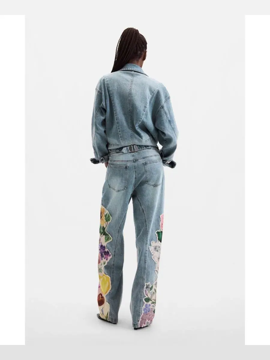 Джинсы прямого кроя с цветочным принтом Desigual — изображение 5 из 6, синий