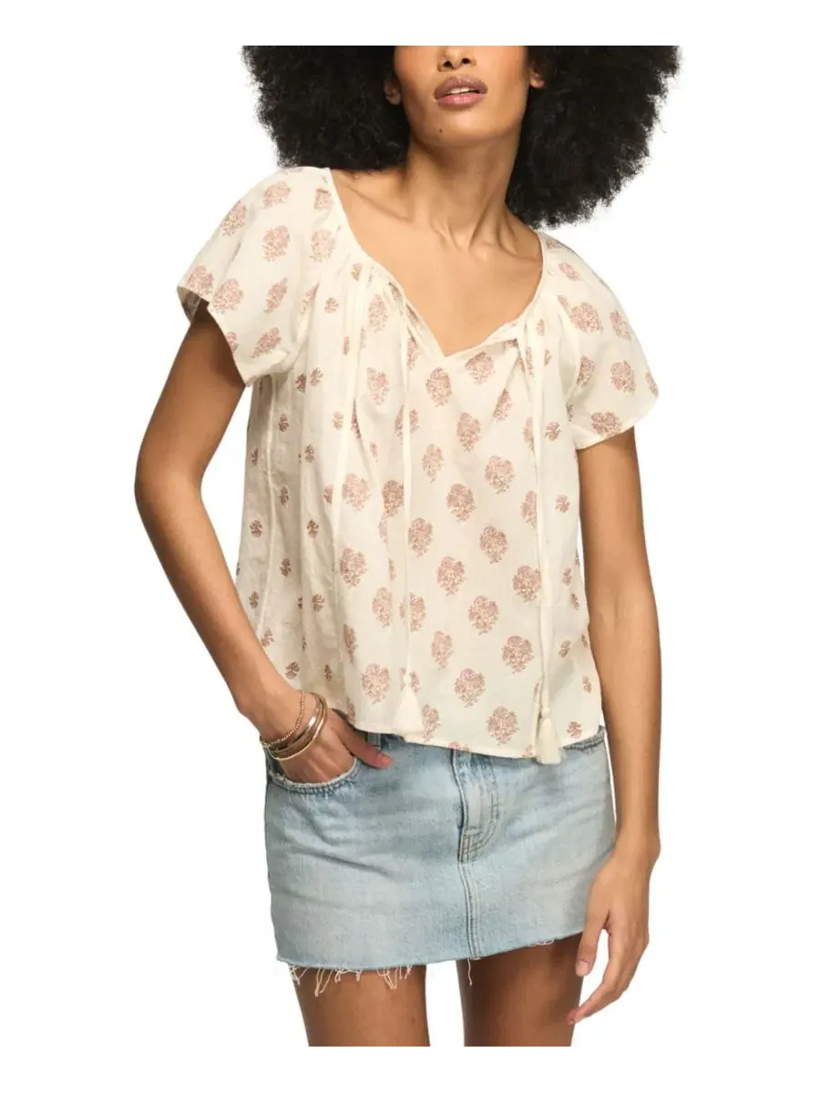 Топ с принтом и коротким рукавом, с завязками с кисточками Lucky Brand