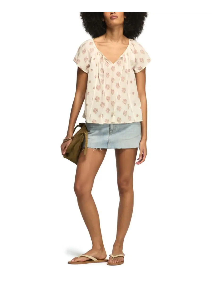 Топ с принтом и коротким рукавом, с завязками с кисточками Lucky Brand — изображение 2 из 6, кремовый