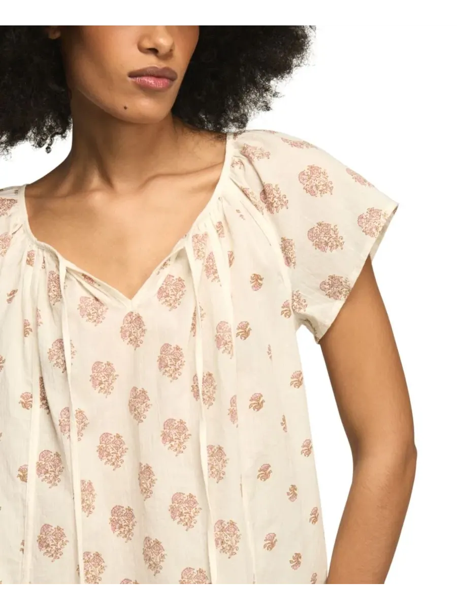 Топ с принтом и коротким рукавом, с завязками с кисточками Lucky Brand — изображение 4 из 6, кремовый