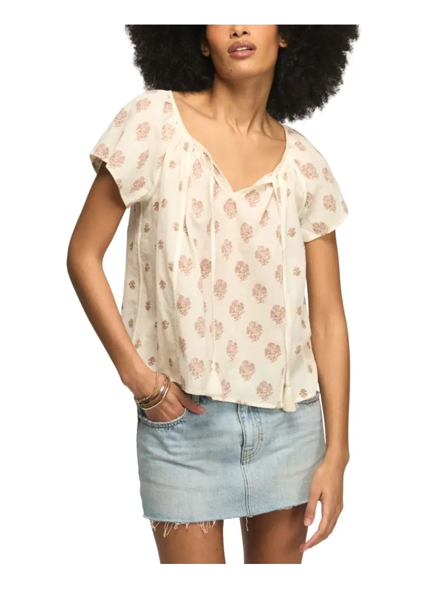 Топ с принтом и коротким рукавом, с завязками с кисточками Lucky Brand — изображение 6 из 6, кремовый