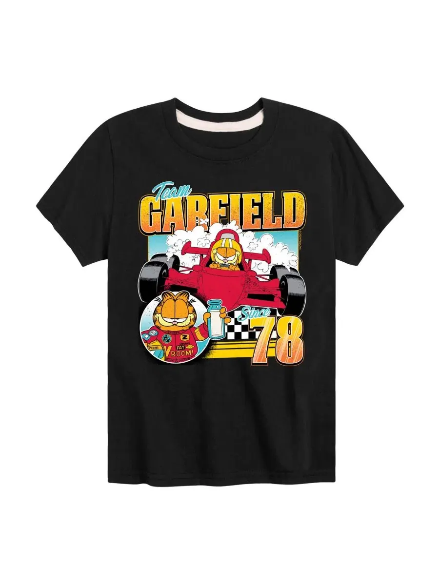 Детская футболка с коротким рукавом и графическим принтом, размер 8-20 Garfield — черный