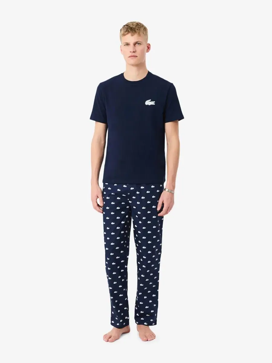 Комплект мужской Lacoste футболка и пижамные штаны, хлопок