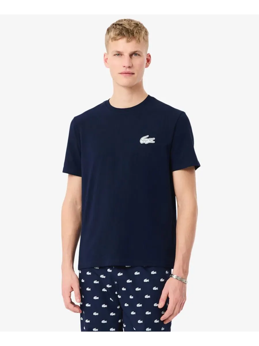Комплект мужской Lacoste футболка и пижамные штаны, хлопок — изображение 3 из 7, темно-синий синий/белый