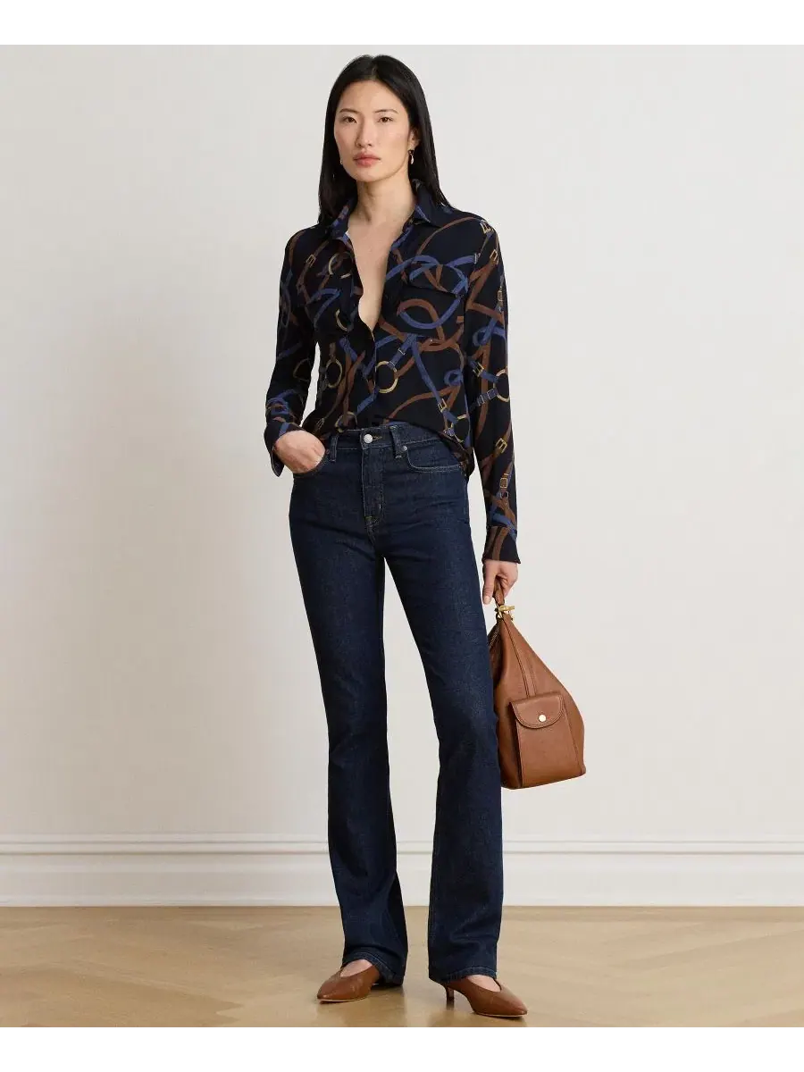 Женская рубашка с поясным принтом из стрейч-джерси Lauren Ralph Lauren — изображение 2 из 5, темно-синий мульти