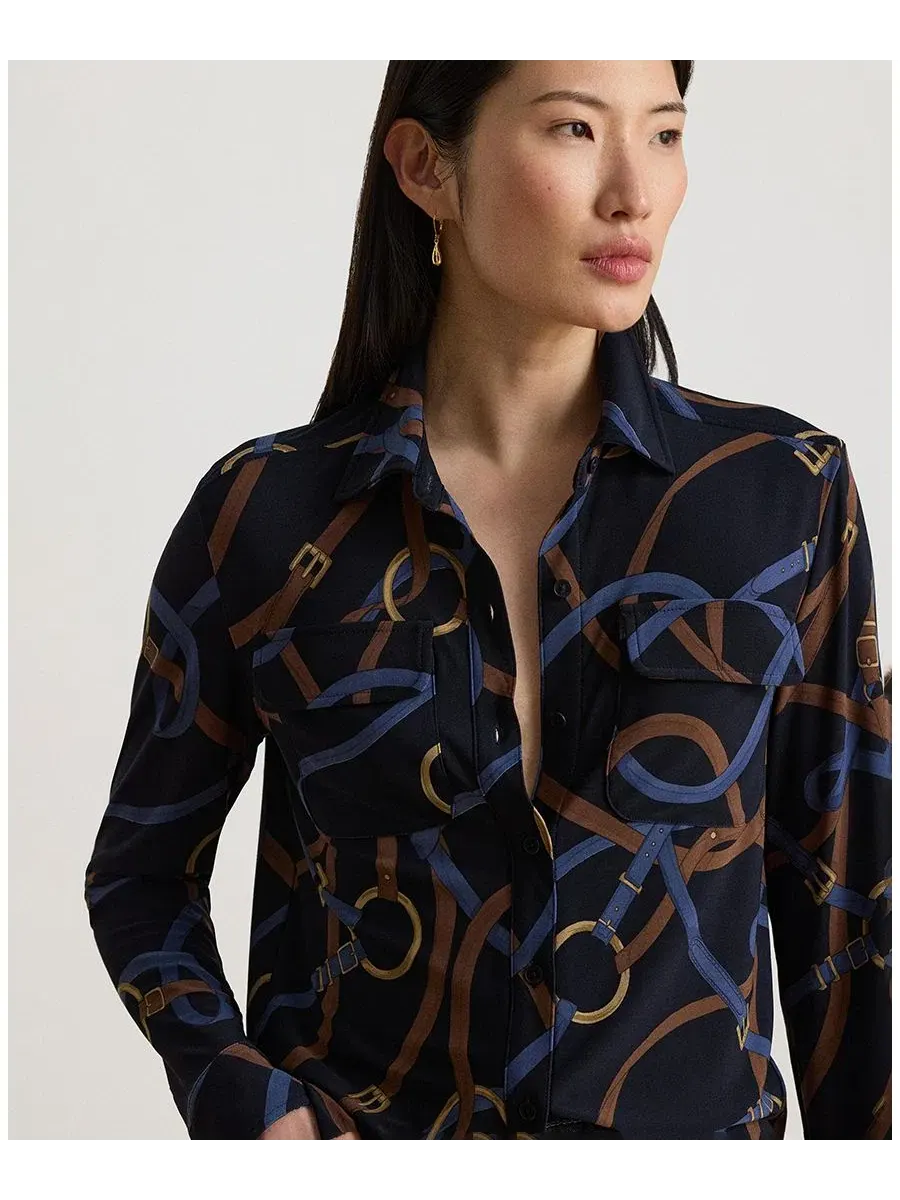 Женская рубашка с поясным принтом из стрейч-джерси Lauren Ralph Lauren — изображение 3 из 5, темно-синий мульти
