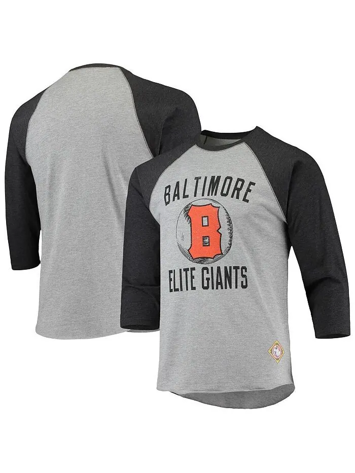 Мужская футболка цвета реглан с надписью «Хезер серо-черный» Baltimore Elite Giants Negro League — изображение 1 из 1