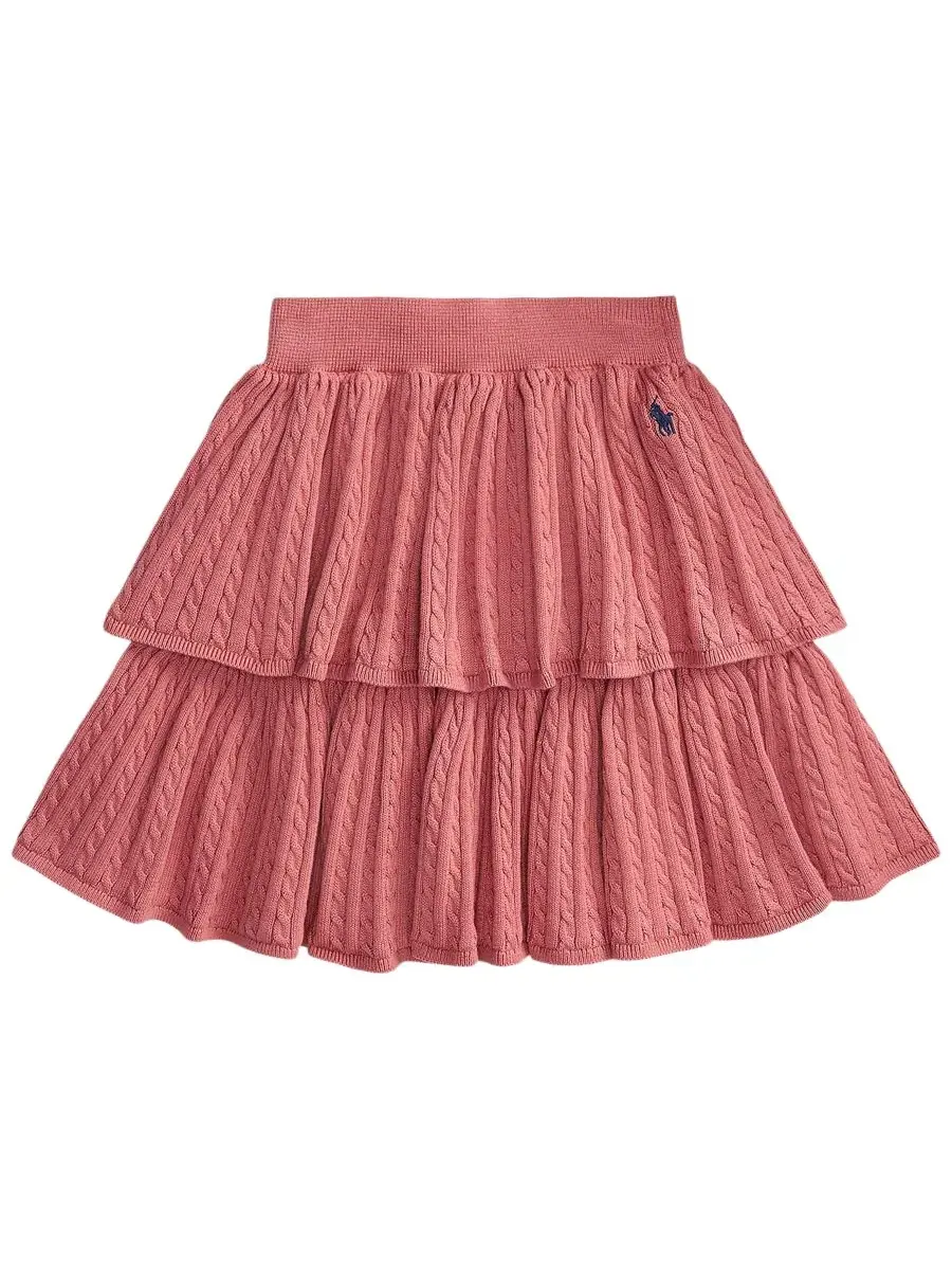Юбка из хлопка с ярусным кроем и мини-косичкой Mini-Cable Tiered Polo Ralph Lauren