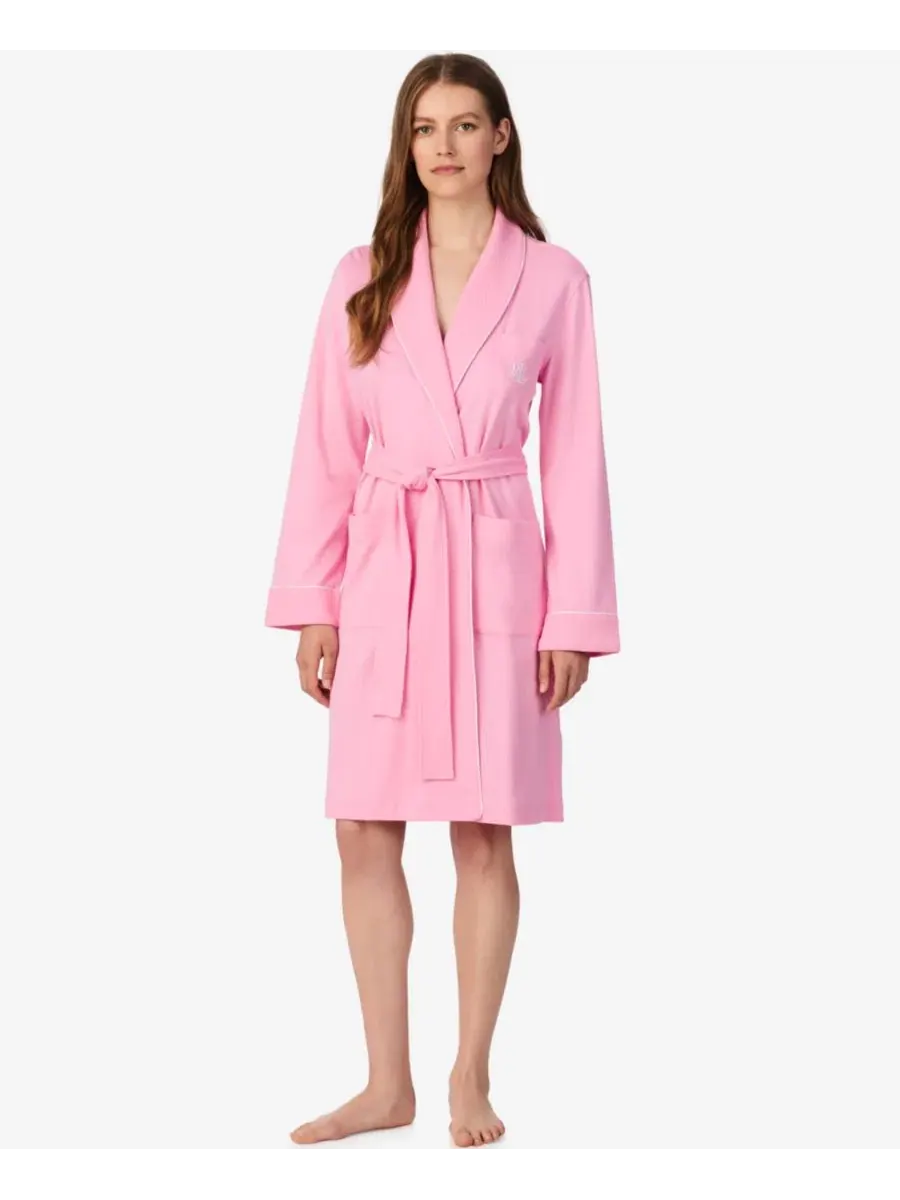 Халат с шалевым воротником, 100% хлопок, модель Long-Sleeve Short Robes Lauren Ralph Lauren